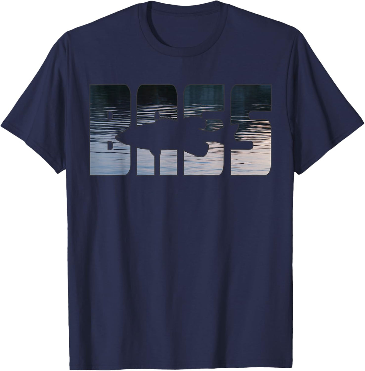 Bass Fishing Lake Scene Bass Angler T-Shirt - Navy Blue