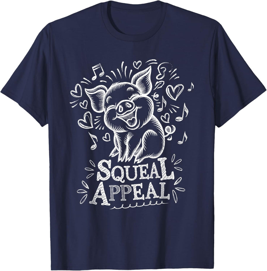 Squeal Appeal Cute Pig Design for Animal Lovers T-Shirt - Navy Blue