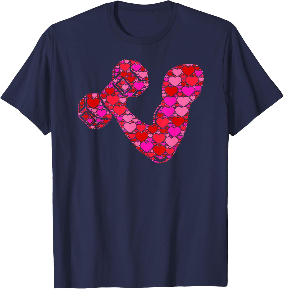 Pink Red Heart Valentines Day Gym Biceps Workout - Dumbbell T-Shirt - Navy Blue