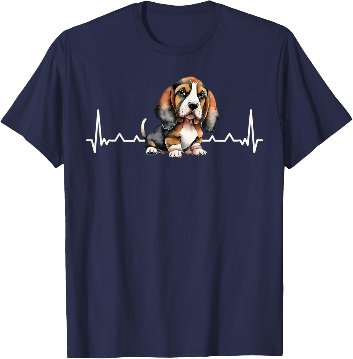 Heartbeat Basset Hound T-Shirt - Navy Blue