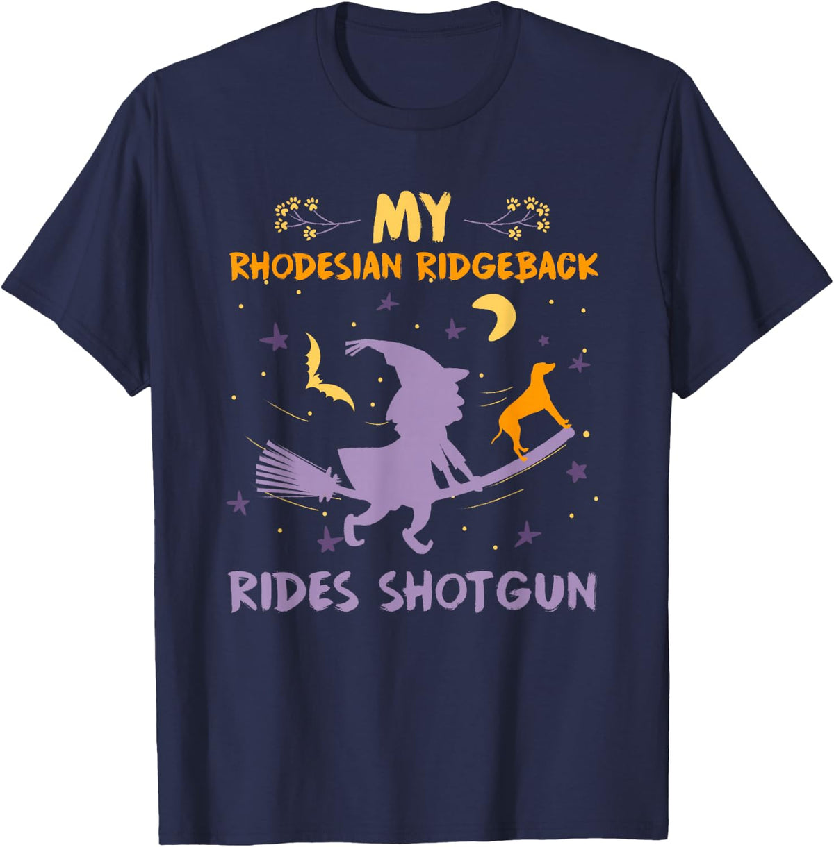 My Rhodesian Ridgeback Rides Shotgun Halloween Dog Mom Dad T-Shirt - Navy Blue