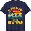 Shining Bright Into The New Year New Years Eve NYE Retro T-Shirt - Navy Blue