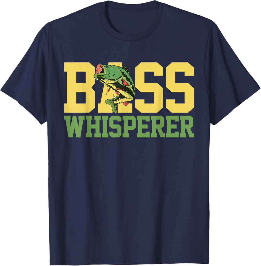 Bass Whisperer Large Mouth Fishing Funny Fisherman Gift T-Shirt - Navy Blue