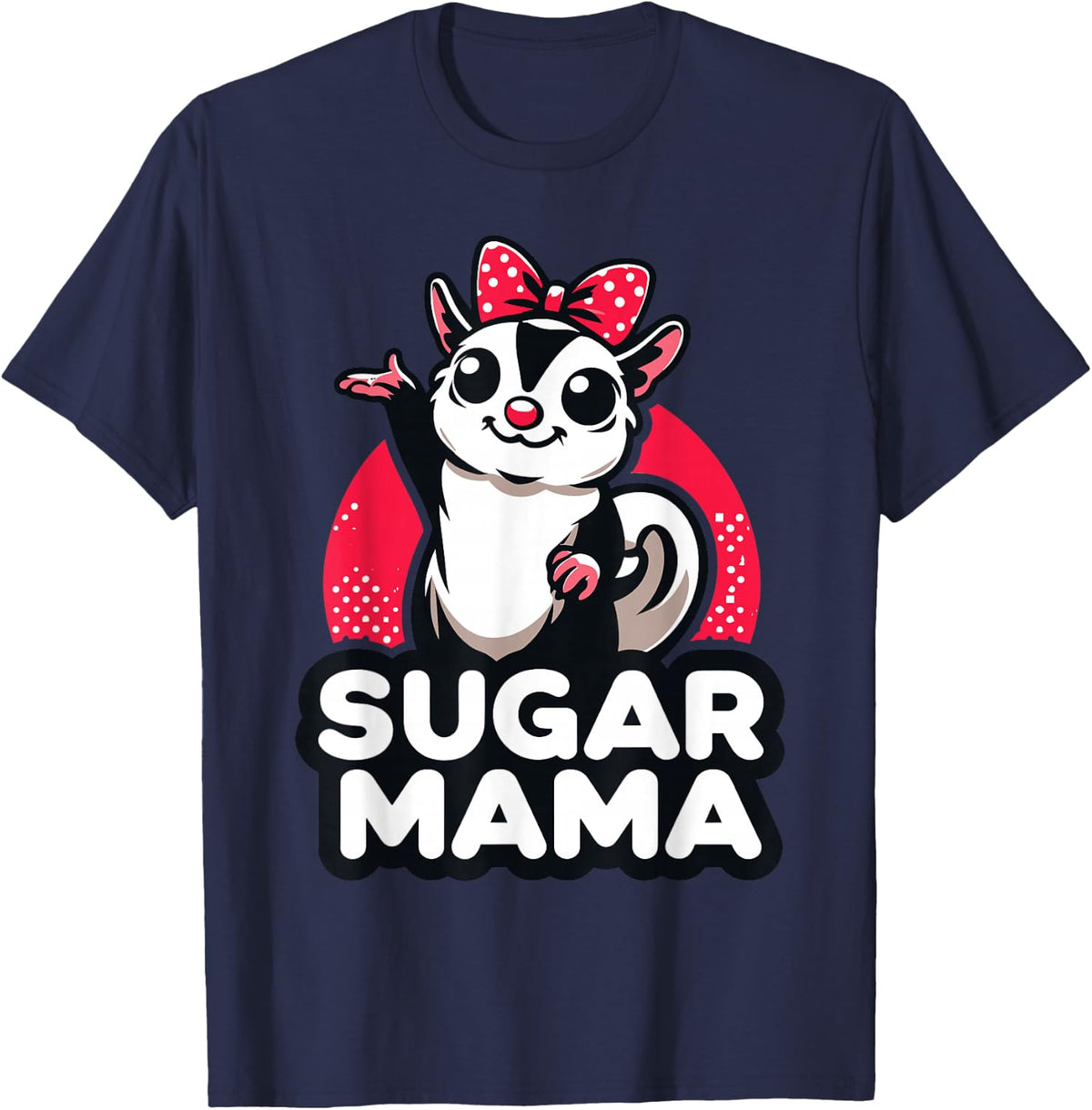 Sugar Mama Cute Sugar Glider Bow Sticker Style Art T-Shirt - Navy Blue