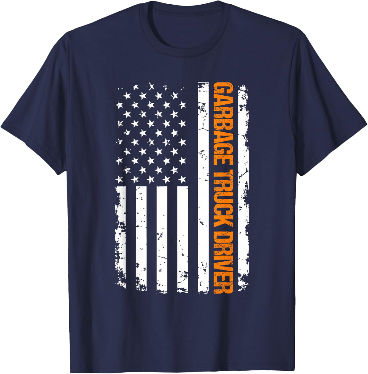 Garbage Truck Driver USA Flag T-Shirt - Navy Blue
