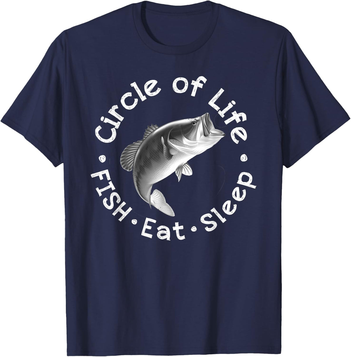 Funny Bass Fishing Circle Life Big Mouth T-Shirt - Navy Blue