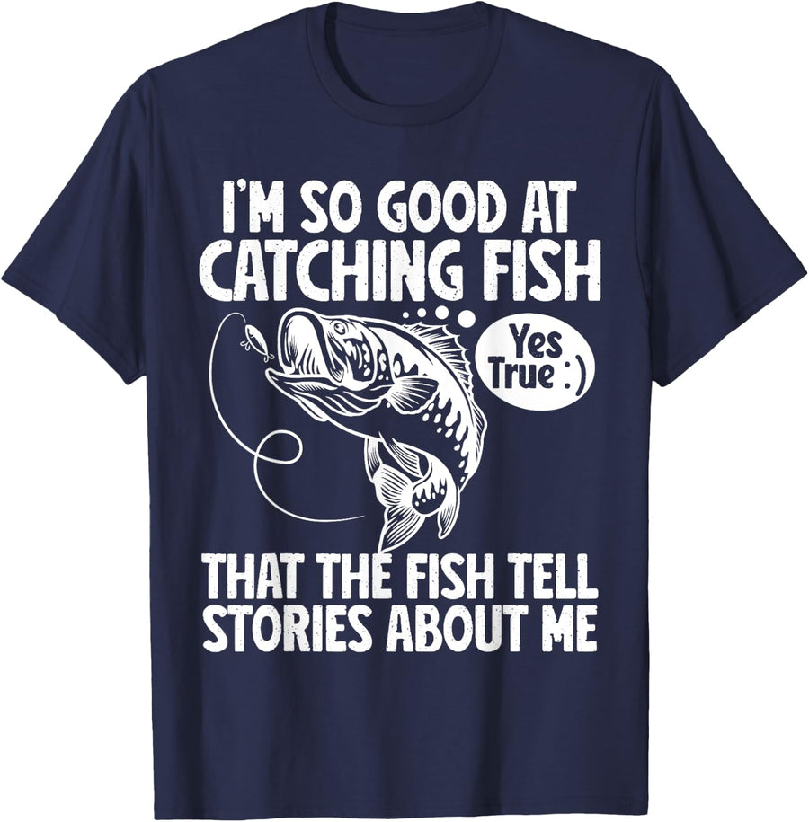 Bass Fishing Angler Shirt Funny Fisherman Men Catching Fish T-Shirt - Navy Blue