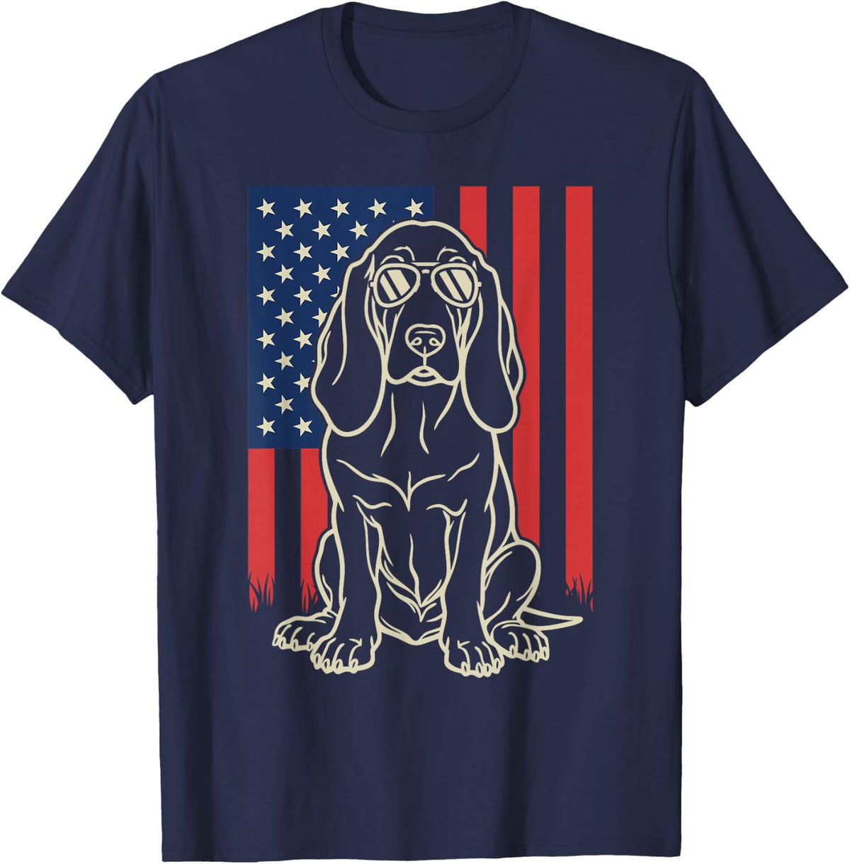 Basset Hound Dog Lover 4th of July T-Shirt - Navy Blue