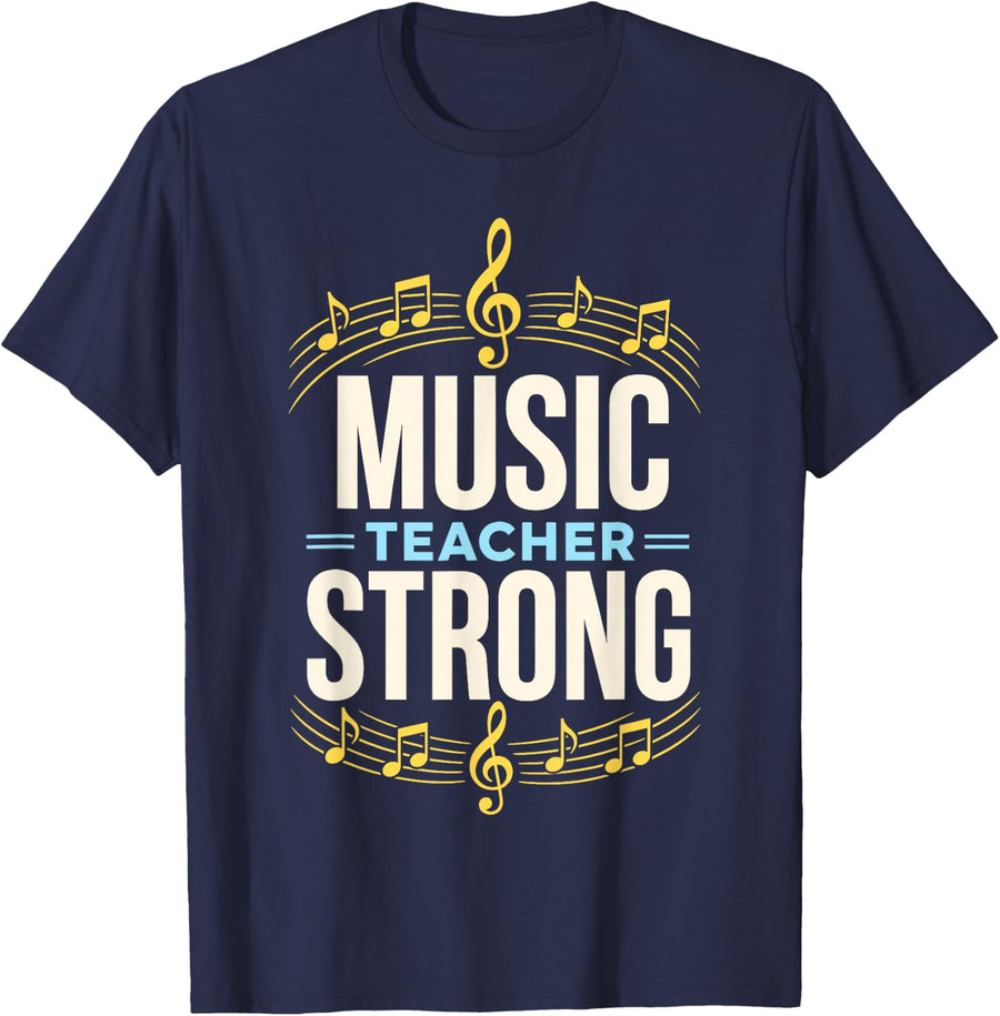 Music Teacher Strong Notes Treble Clef T-Shirt - Navy Blue