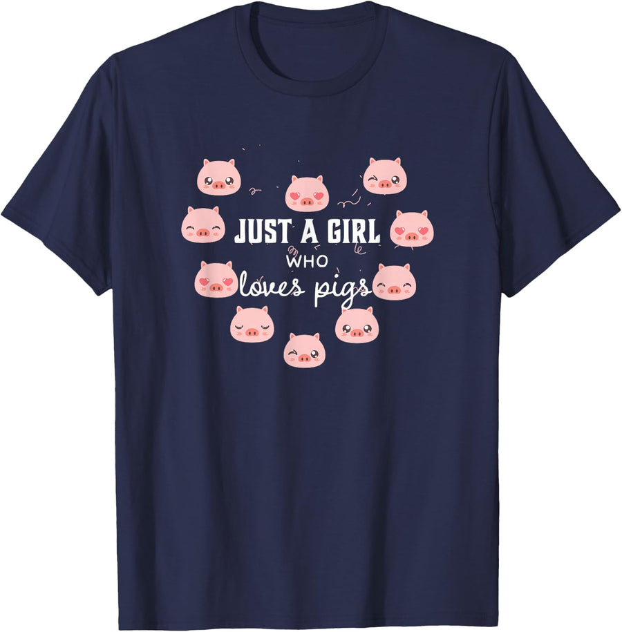Just a Girl Who Loves Pigs Lovers and Breeder T-Shirt - Navy Blue