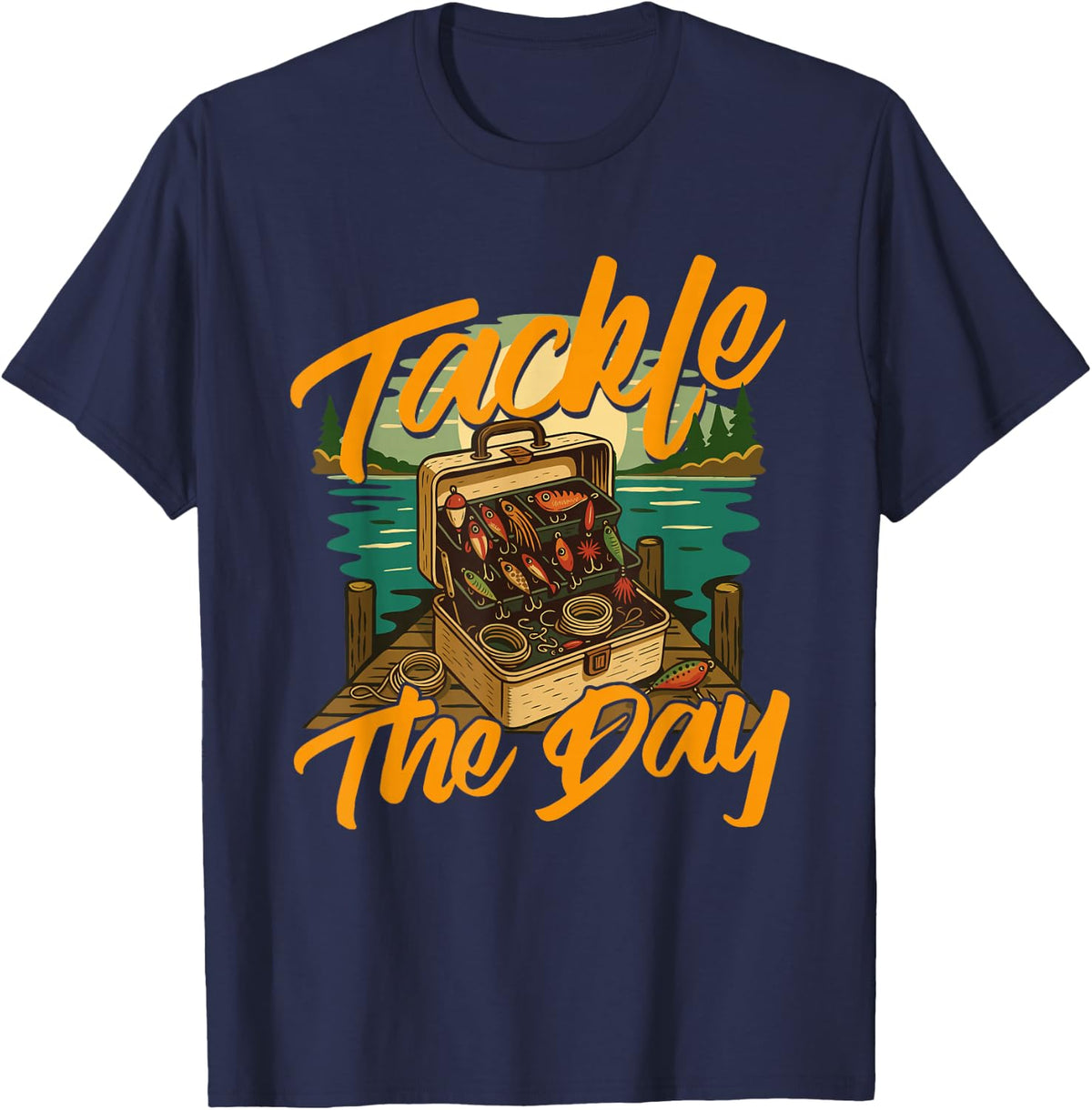 Tackle The Day - Fishing Lover Fisherman Angler Angling T-Shirt - Navy Blue