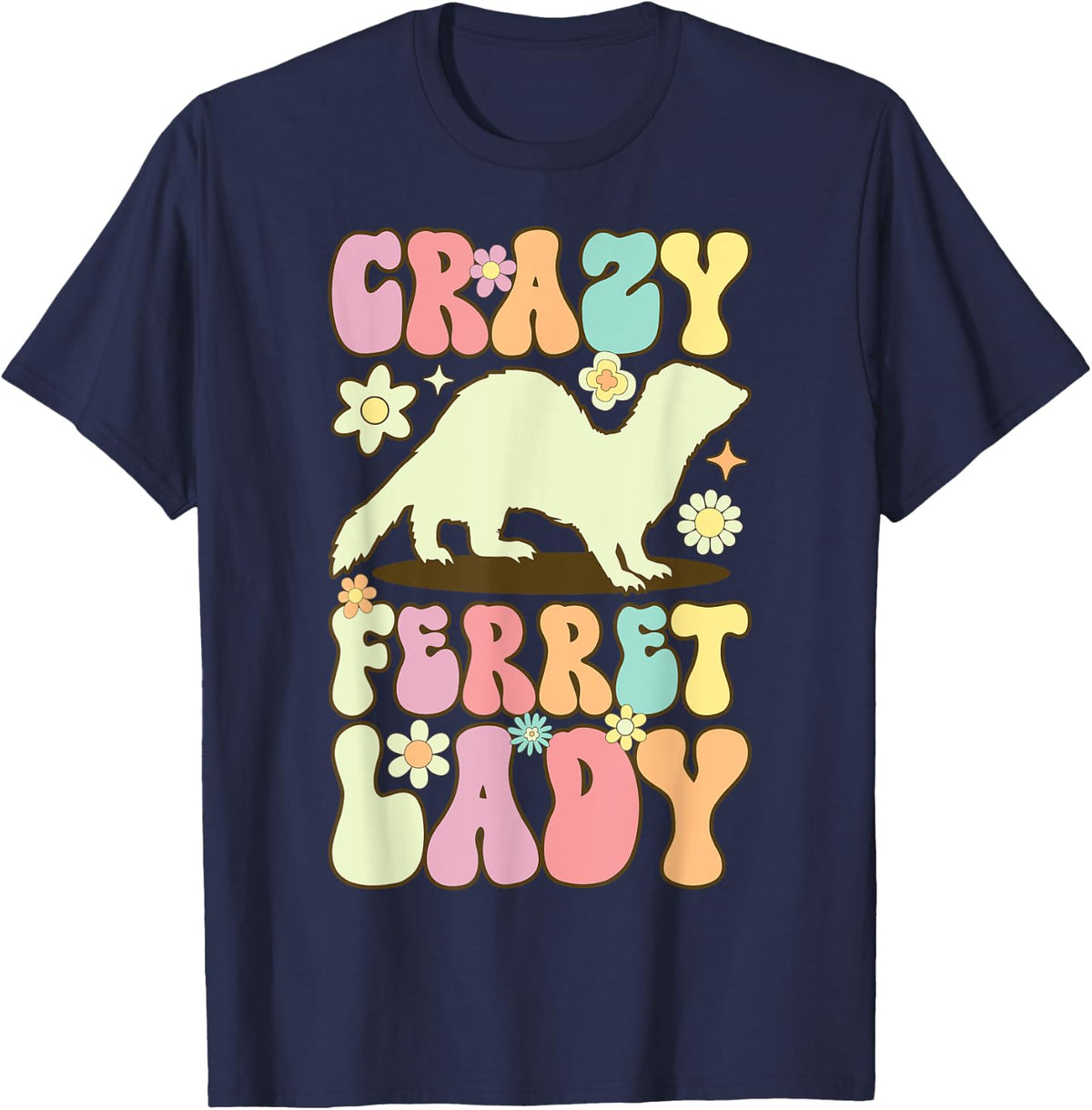 Crazy Ferret Lady Groovy Ferret Mom T-Shirt Tee for Women Pet Lovers - Navy Blue