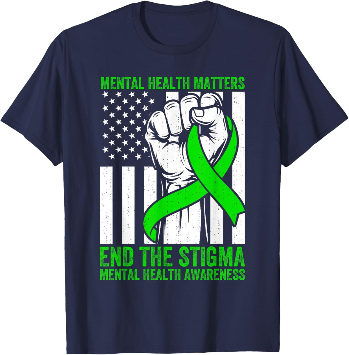 Mental Health Matters End The Stigma T-Shirt Mental Health Awareness Tee - Navy Blue