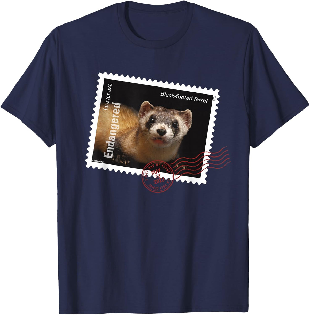 USPS Endangered Species Black-footed Ferret Postmark T-Shirt - Navy Blue
