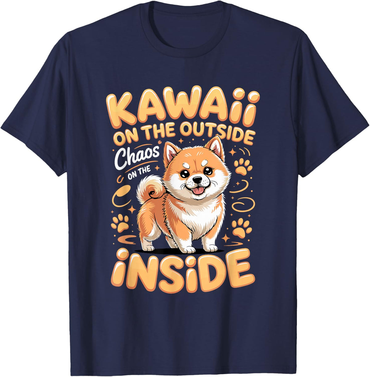 Kawaii on the Outside Chaos on the Inside Shiba Inu Dog T-Shirt - Navy Blue