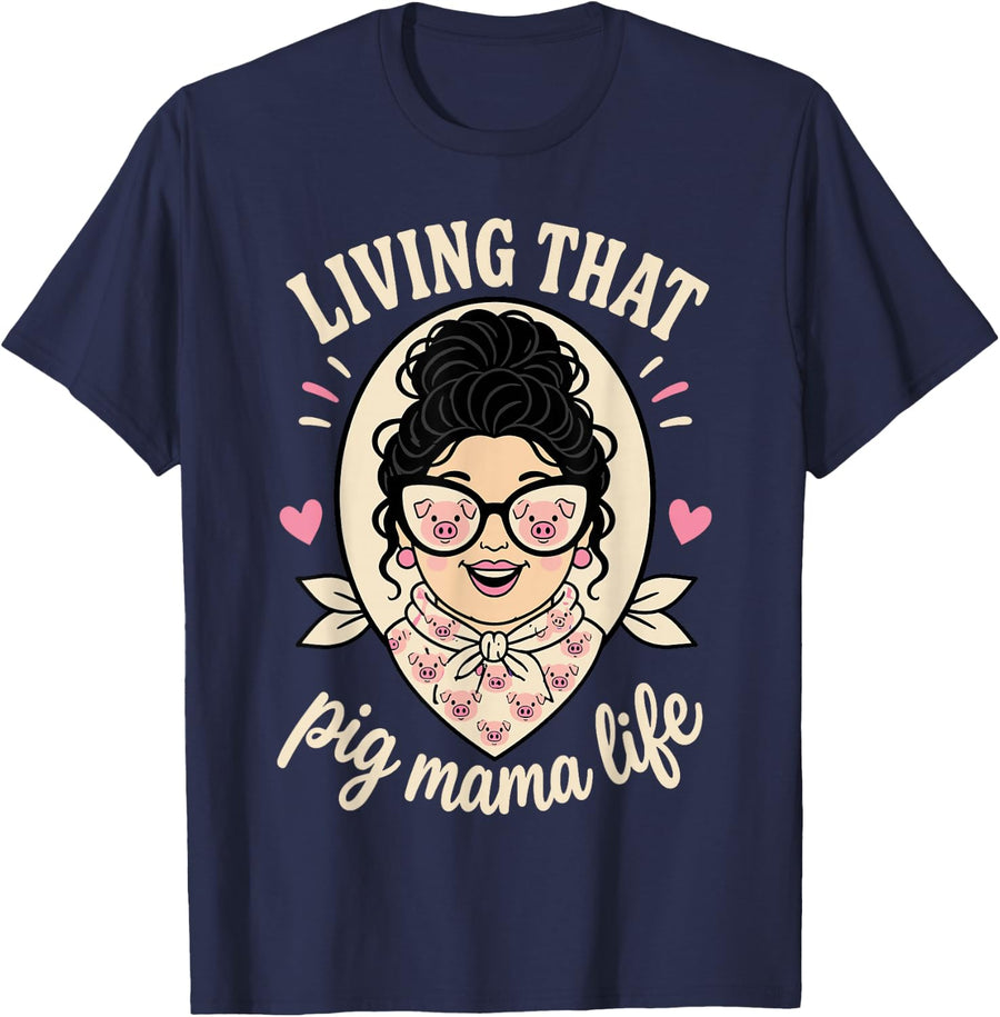 Pig Mom Design For Women Girls Mom Show Pig Pig Mom T-Shirt - Navy Blue