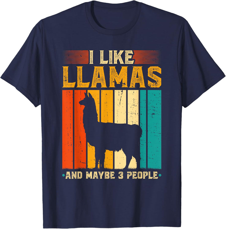 I Like Llamas and Maybe 3 People Alpaca T-Shirt - Navy Blue