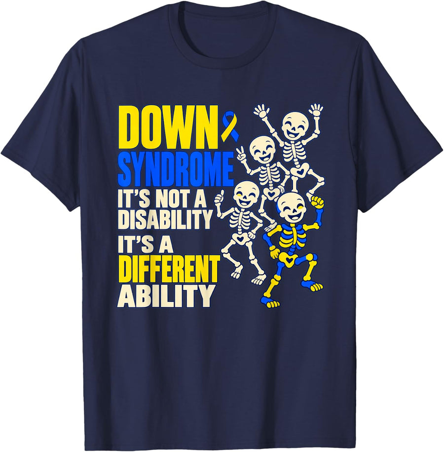 Down Syndrome Awareness Day and Month Dancing Skeletons T-Shirt - Navy Blue