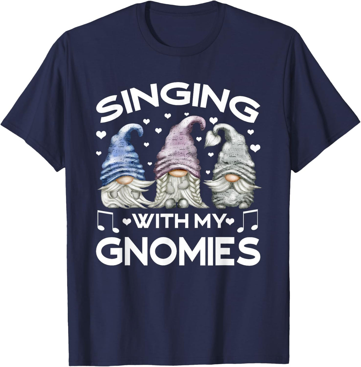 Music Gnome Graphic For Teacher Singing With My Gnomies T-Shirt - Navy Blue