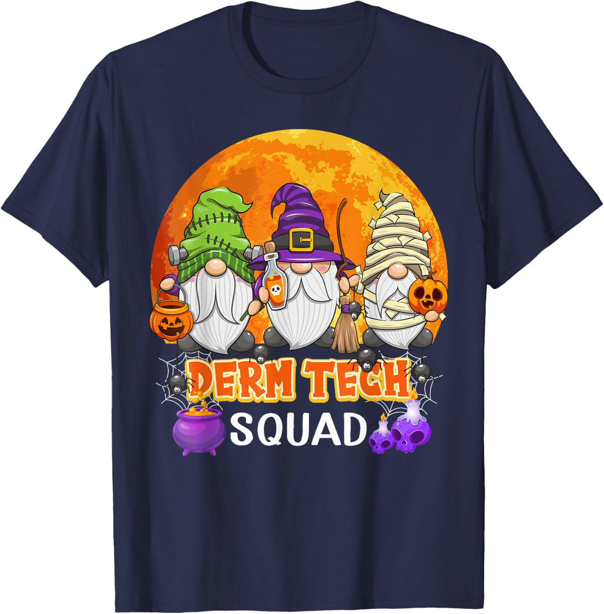 Derm Tech Squad Halloween Dermatologist Gnome Matching T-Shirt - Navy Blue