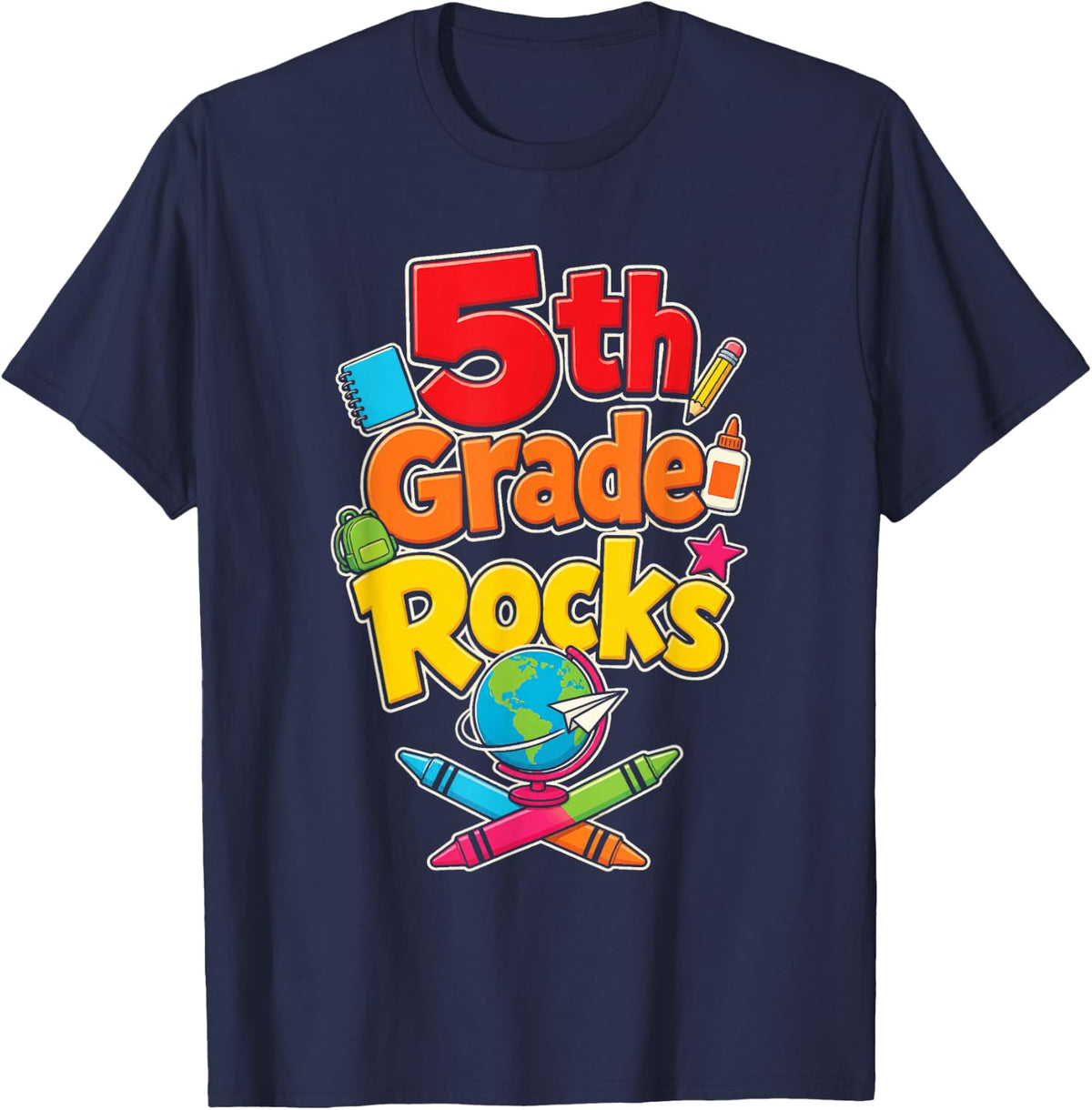 5th Grade Rocks Elementary School Boys Girls Kids Gift T-Shirt - Navy Blue