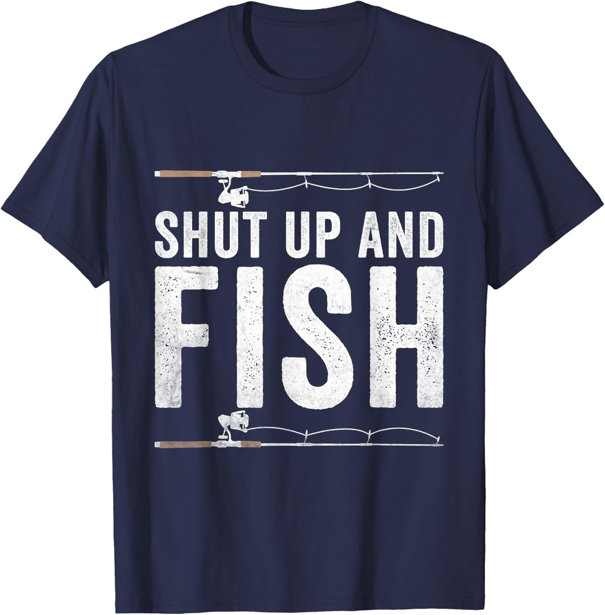 Shut Up And Fish Funny Bass Fishing Fisherman T-Shirt - Navy Blue