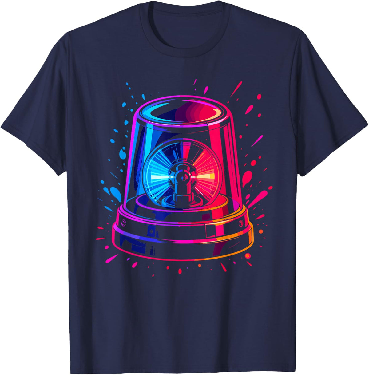 Emergency Flashing Siren Light Retro Pop Art T-Shirt - Navy Blue