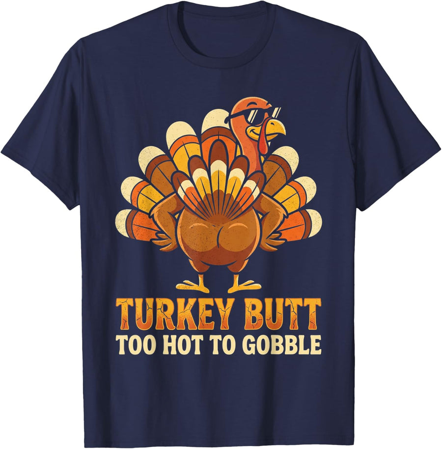 Turkey Butt Shake It for Thanksgiving Funny Friendsgiving T-Shirt - Navy Blue