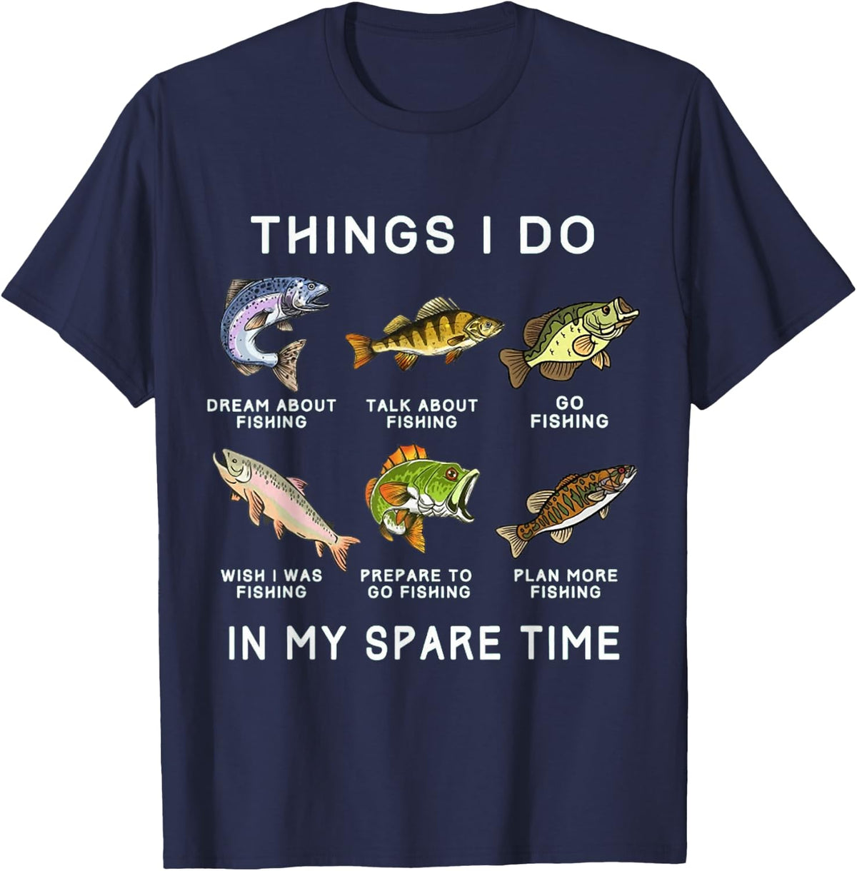 Things I Do in My Spare Time Fishing Boys Men Bass Fishing T-Shirt - Navy Blue