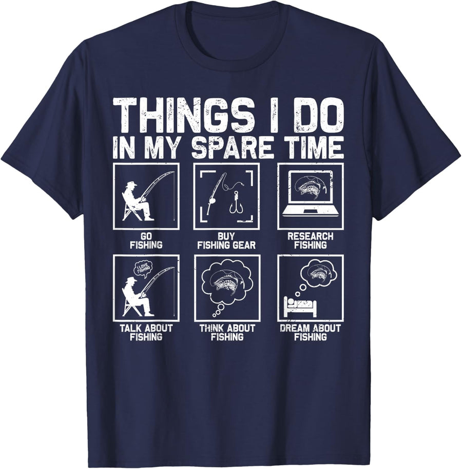 Funny Fishing Bass Fish Dad Men Reel Cool Fishing Lover T-Shirt - Navy Blue
