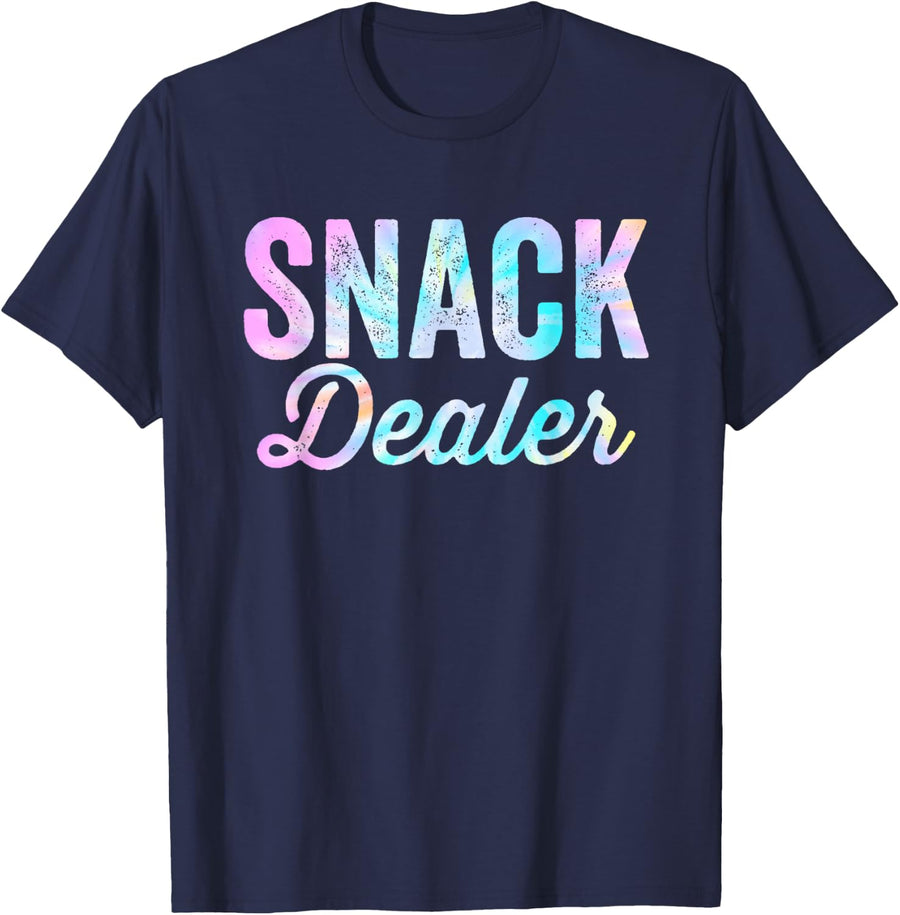 Snack Dealer Summer Camp Staff Daycare Worker Funny Tie Dye T-Shirt - Navy Blue