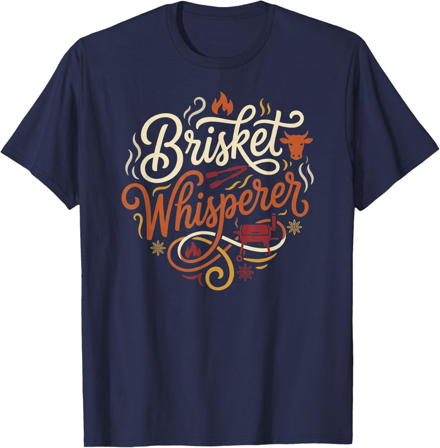 Brisket Whisperer Gift for BBQ Lovers Smoker Pit Master T-Shirt - Navy Blue