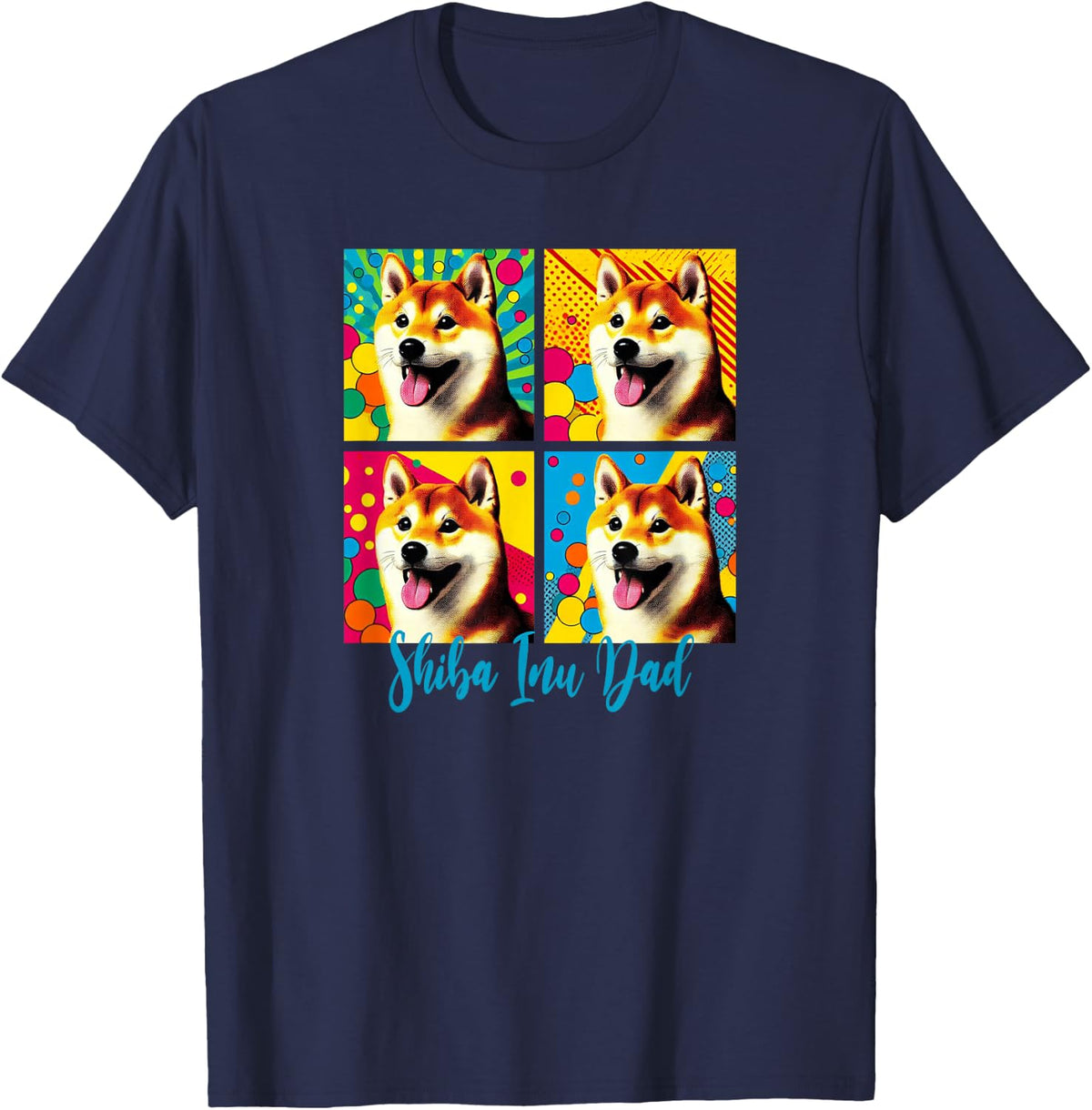 Pop Art Style Shiba Inu Dad T-Shirt - Navy Blue