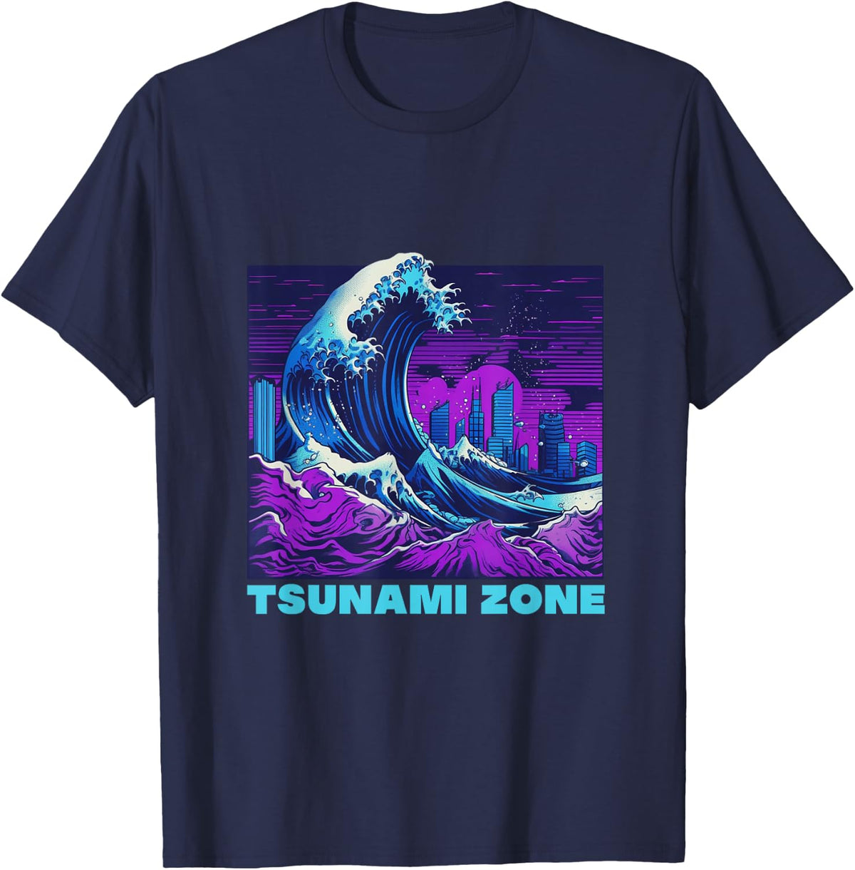 Great Wave Vaporwave Tsunami Zone Synthwave Tidal Wave Tee T-Shirt - Navy Blue