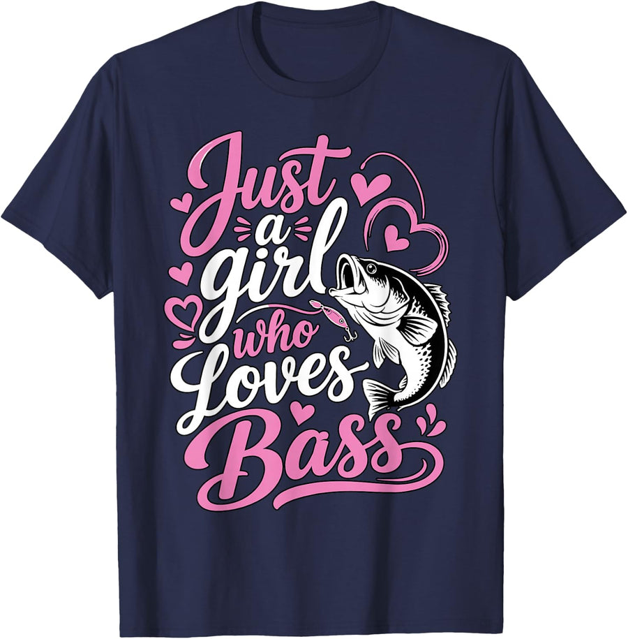 Just a Girl Who Loves Bass Fishing T-Shirt - Navy Blue