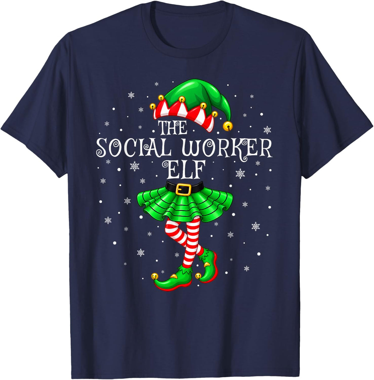 Social Worker Elf Christmas Matching Pajamas Xmas Elf Squad T-Shirt - Navy Blue