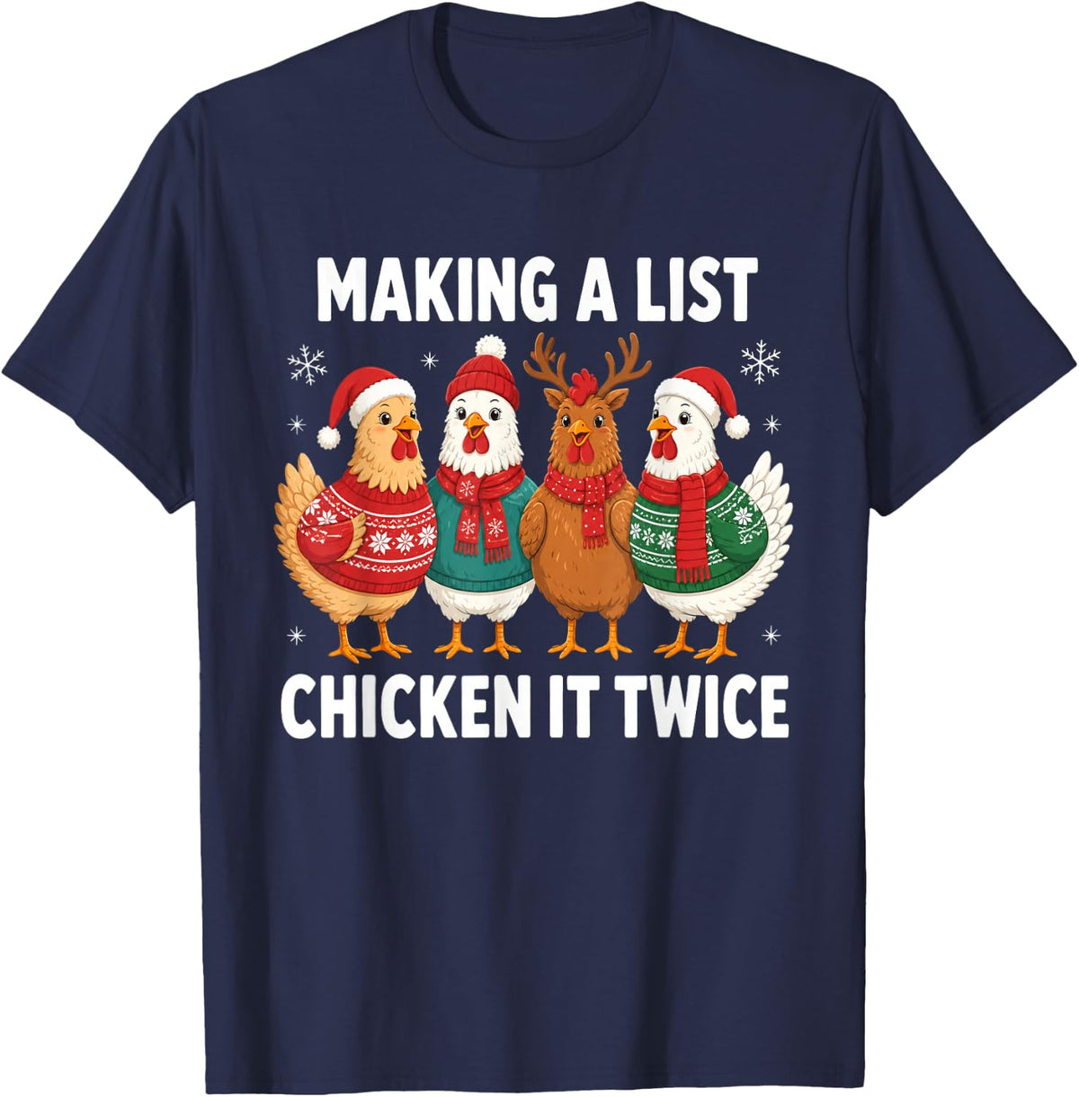 Funny Christmas Chickens Making A List Farm Holiday T-Shirt - Navy Blue