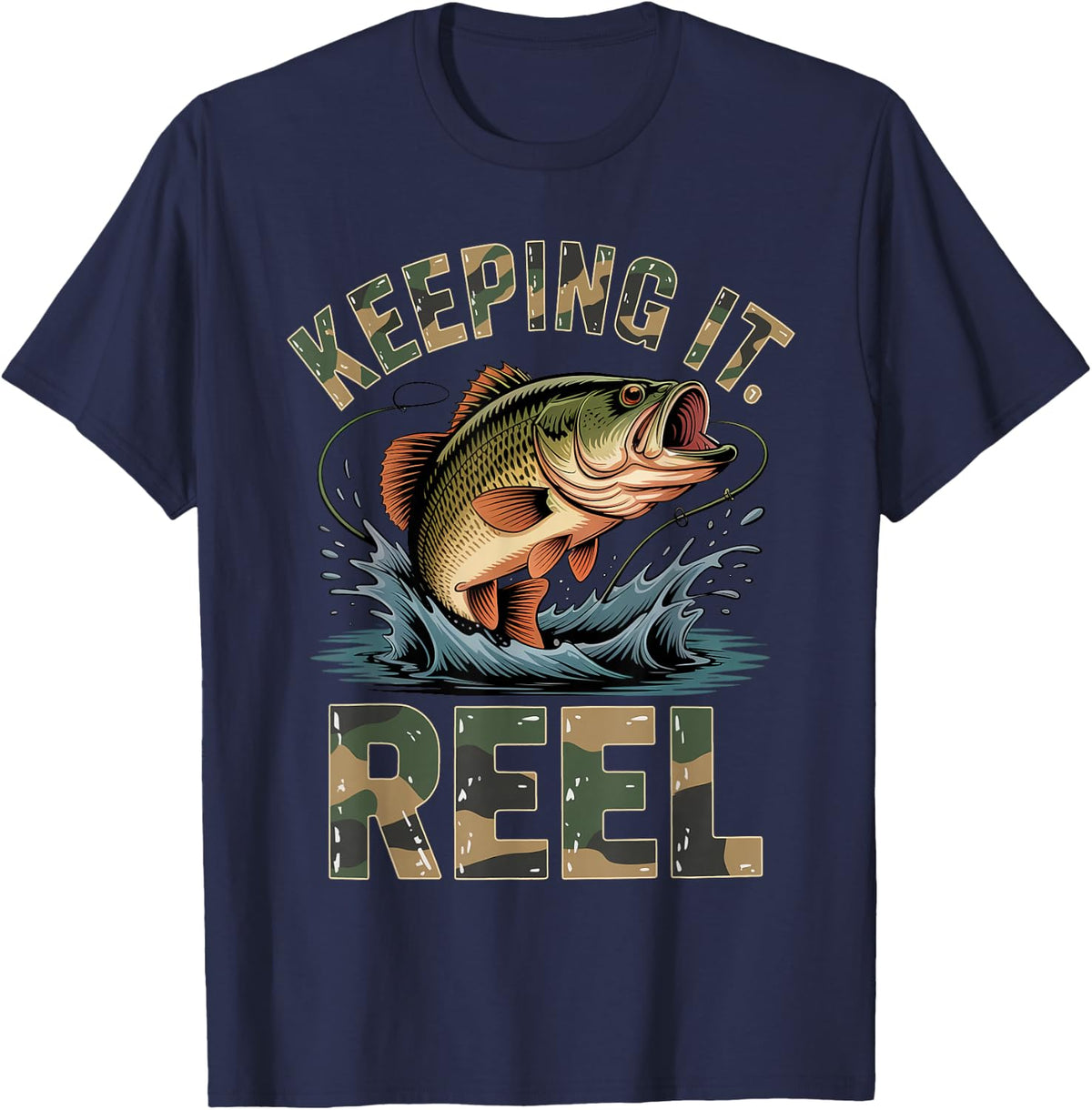 Keeping It Reel Funny Fishing Bass Fish Fisherman Men Boys T-Shirt - Navy Blue