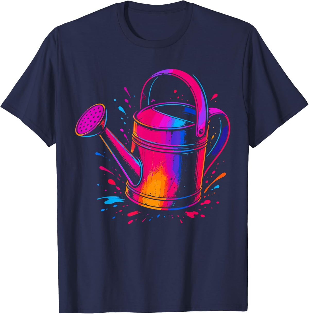 Colorful Retro Watering Can Gardening Plant Lover Art T-Shirt - Navy Blue