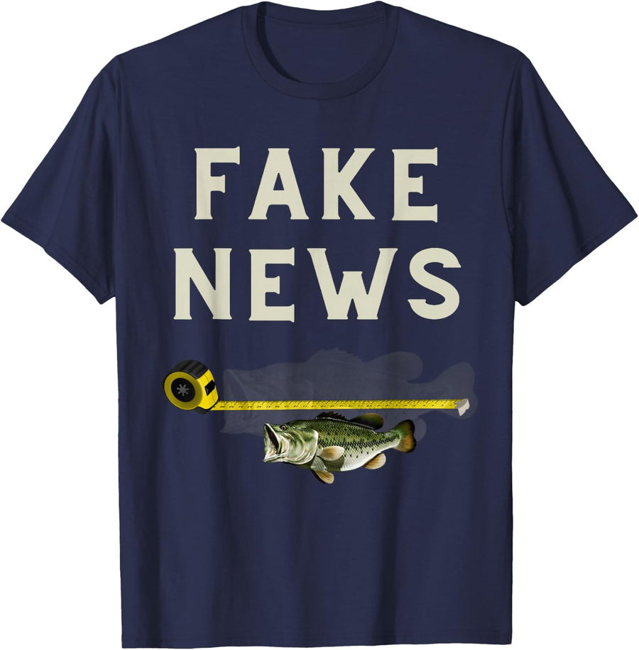 Funny Fake News large mouth bass fishing design T-Shirt - Navy Blue