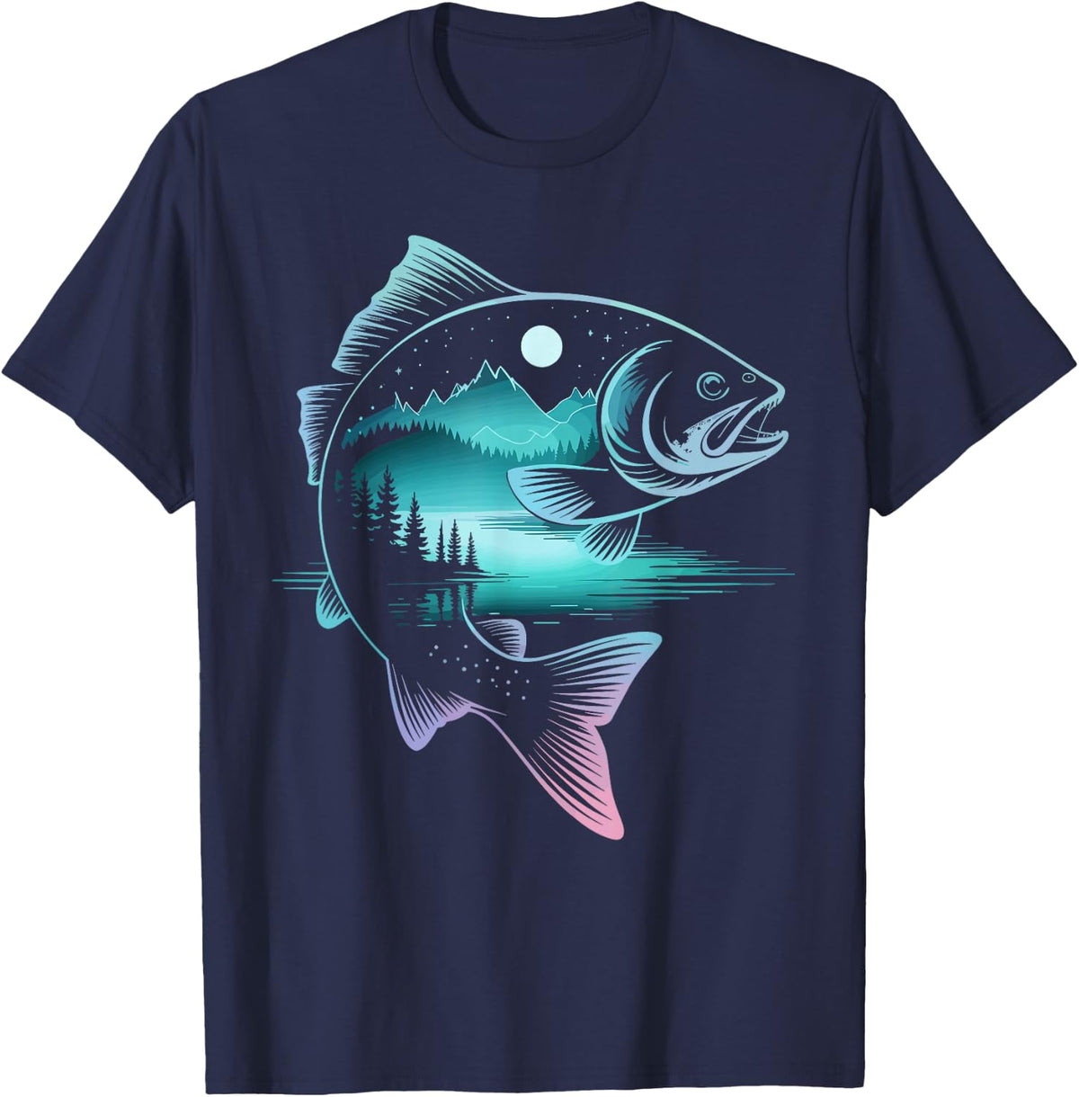 Fishing Bass Moon Lake Nature T-Shirt - Navy Blue