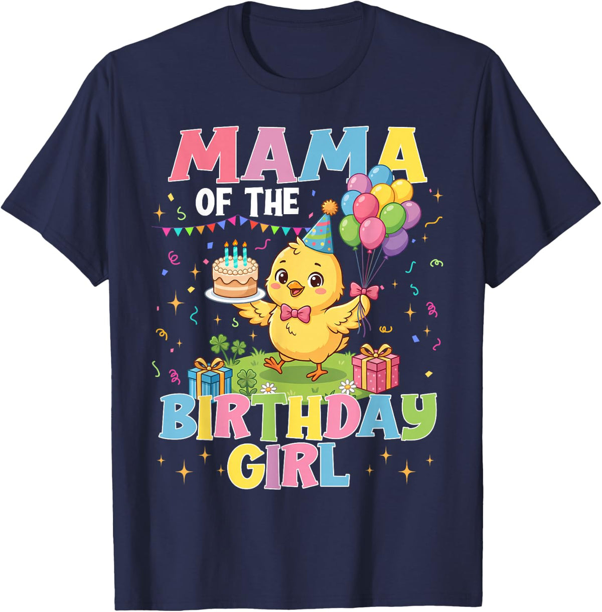 Mama of The Birthday Girl Chicken Mama Family Matching Bday T-Shirt - Navy Blue
