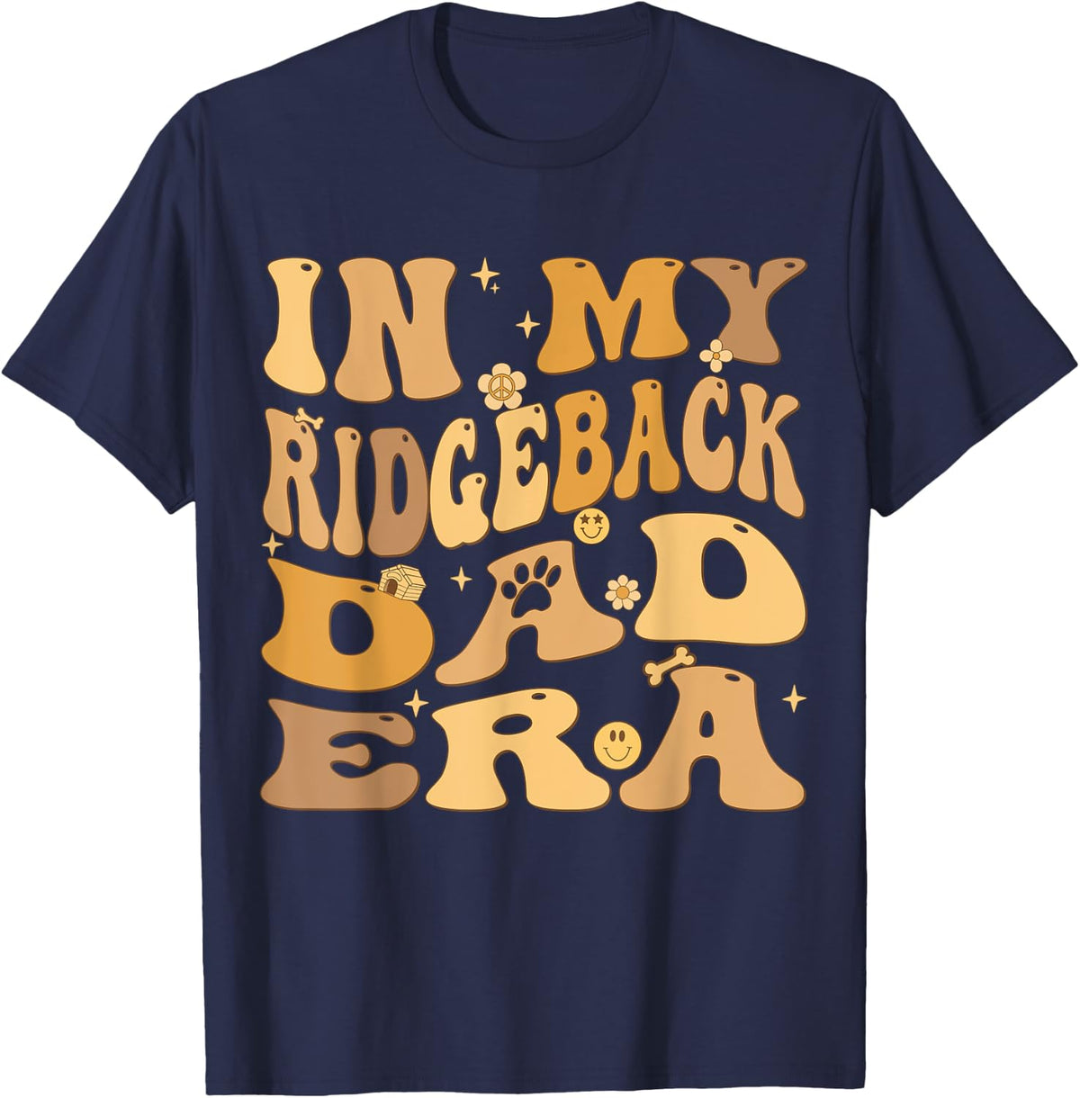 In My Rhodesian Ridgeback Dad Era Groovy T-Shirt - Navy Blue