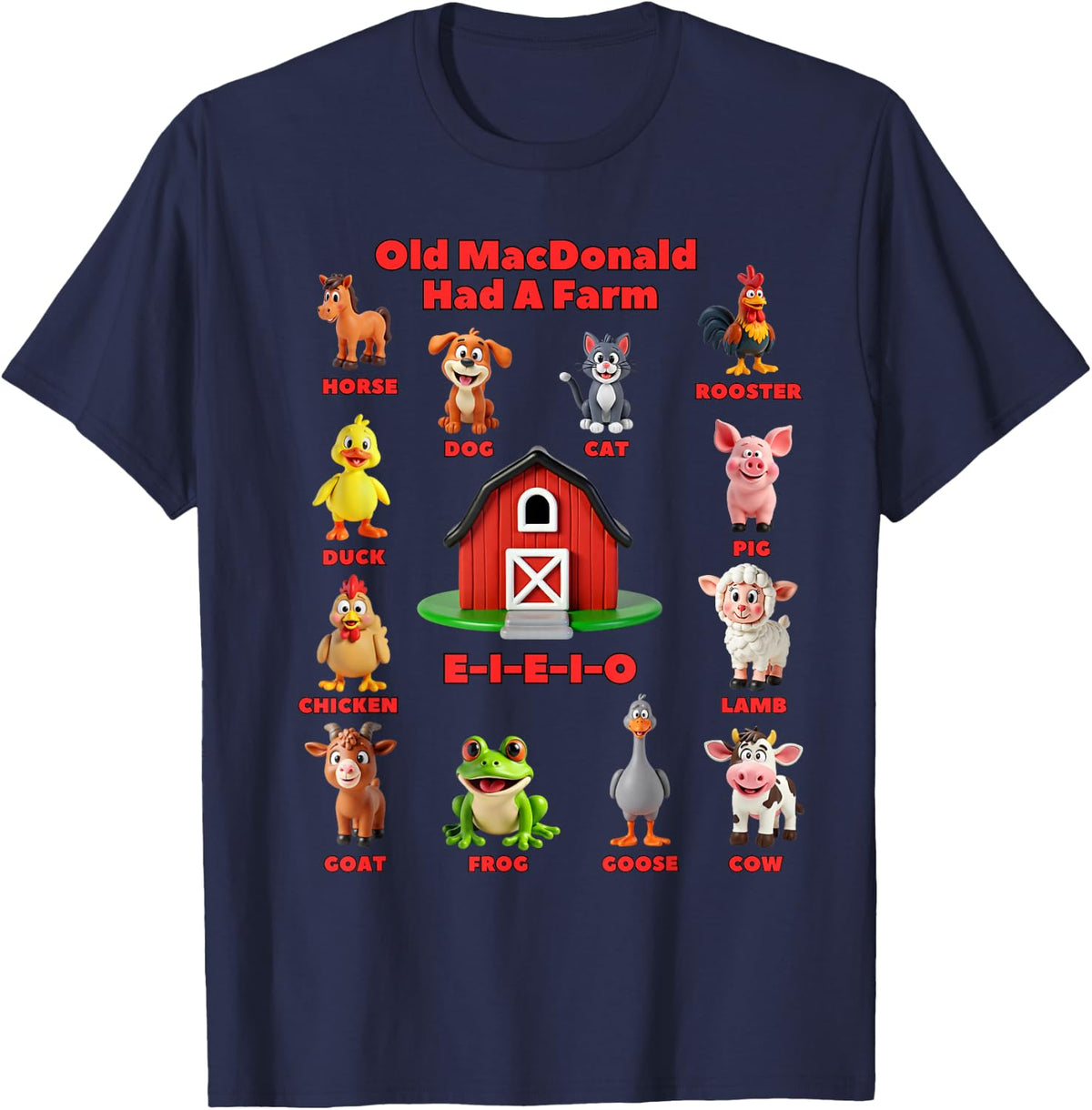 Toddler Kids Old Macdonald Had A Farm Animals Costume, EIEIO T-Shirt - Navy Blue