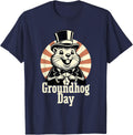 Punxy Phil's Groundhog Day February 2nd Holiday Retro T-Shirt - Navy Blue