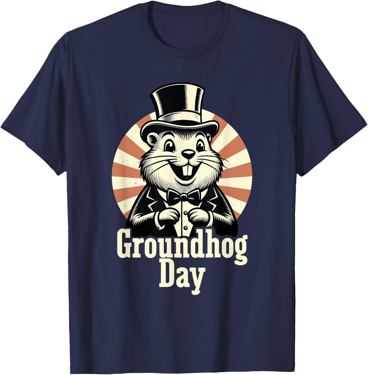 Punxy Phil's Groundhog Day February 2nd Holiday Retro T-Shirt - Navy Blue