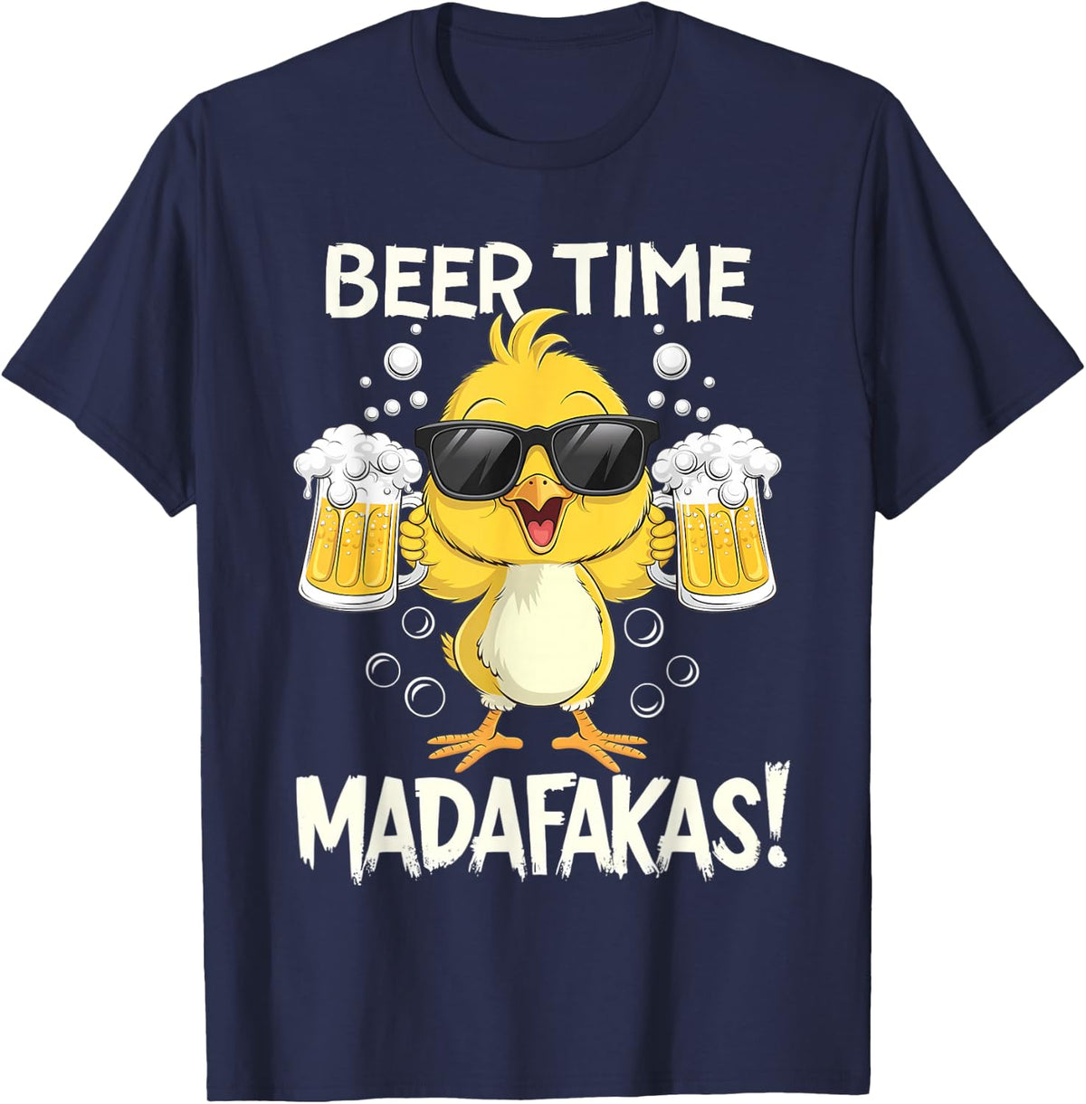 Beer Time Madafakas Funny Duck T-Shirt for Men Women Drinking Tee Sarcastic Humor Gift - Navy Blue