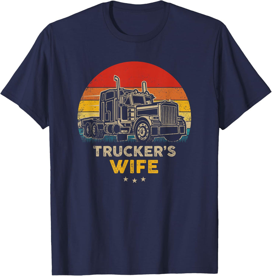 Trucker's Wife - Vintage Trucker Retro Style T-Shirt - Navy Blue