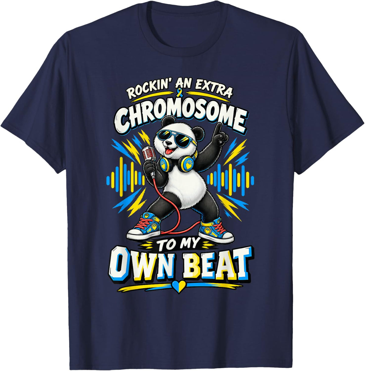 Extra Chromosome Panda Music Down Syndrome Awareness Beat T-Shirt - Navy Blue