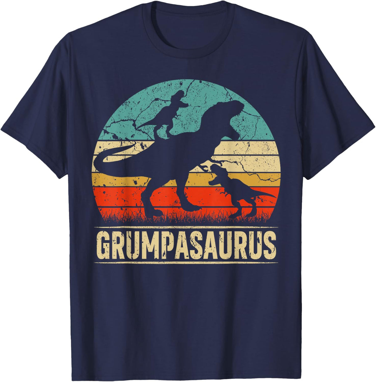 Grumpa Dinosaur T Rex Grumpasaurus 2 kids Family Matching T-Shirt - Navy Blue